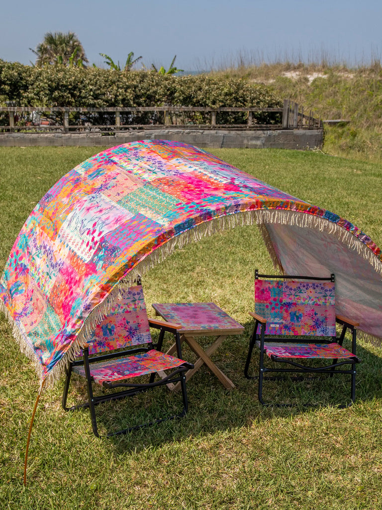 Portable Outdoor Folding Chair - Pink Watercolor Patchwork-view 4