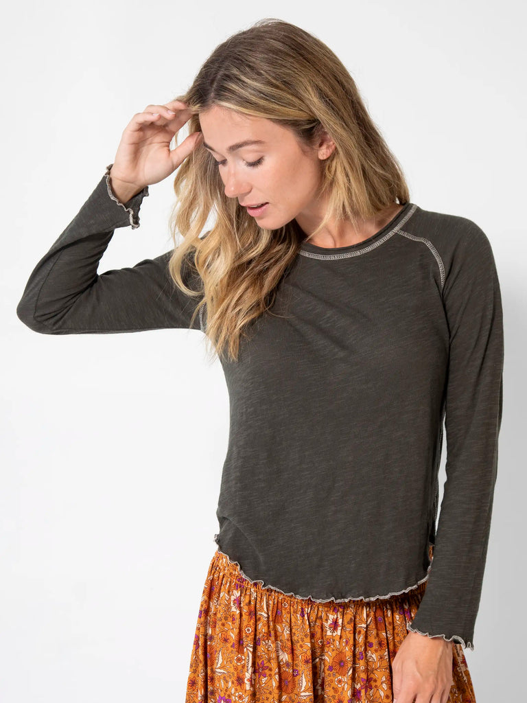 Lily Knit Long Sleeve Tee Shirt - Charcoal-view 4