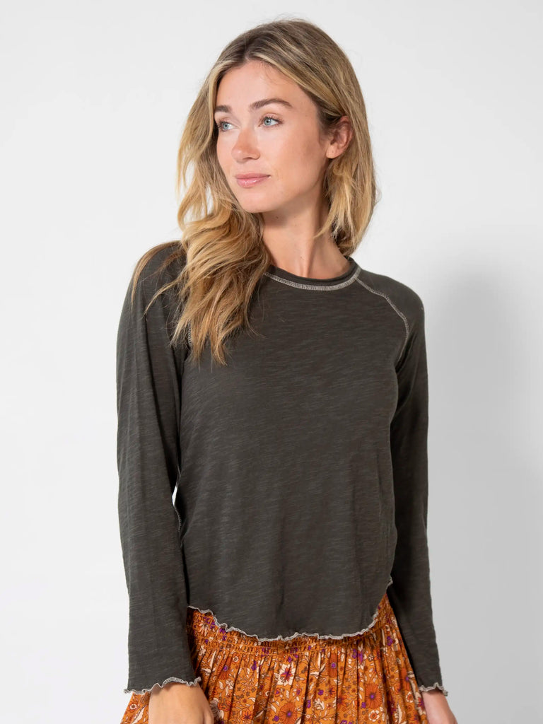 Lily Knit Long Sleeve Tee Shirt - Charcoal-view 1