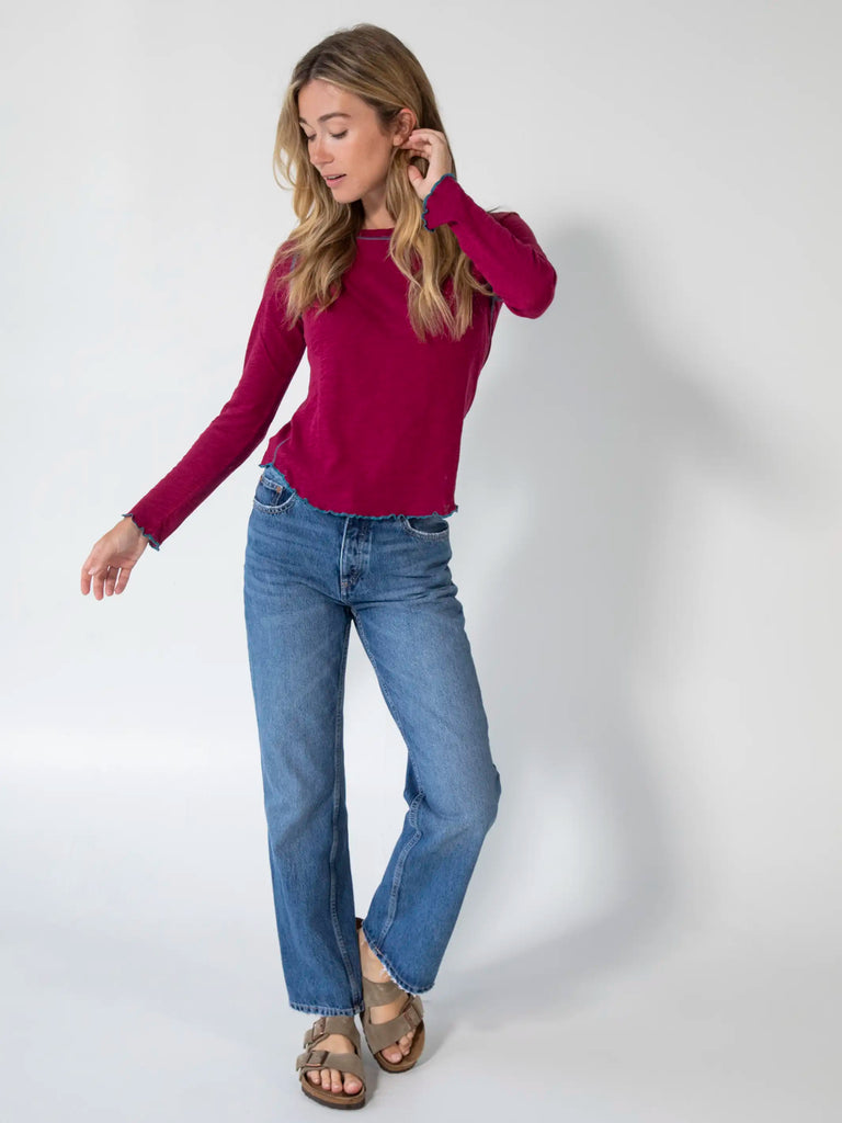 Lily Knit Long Sleeve Tee Shirt - Cranberry-view 4
