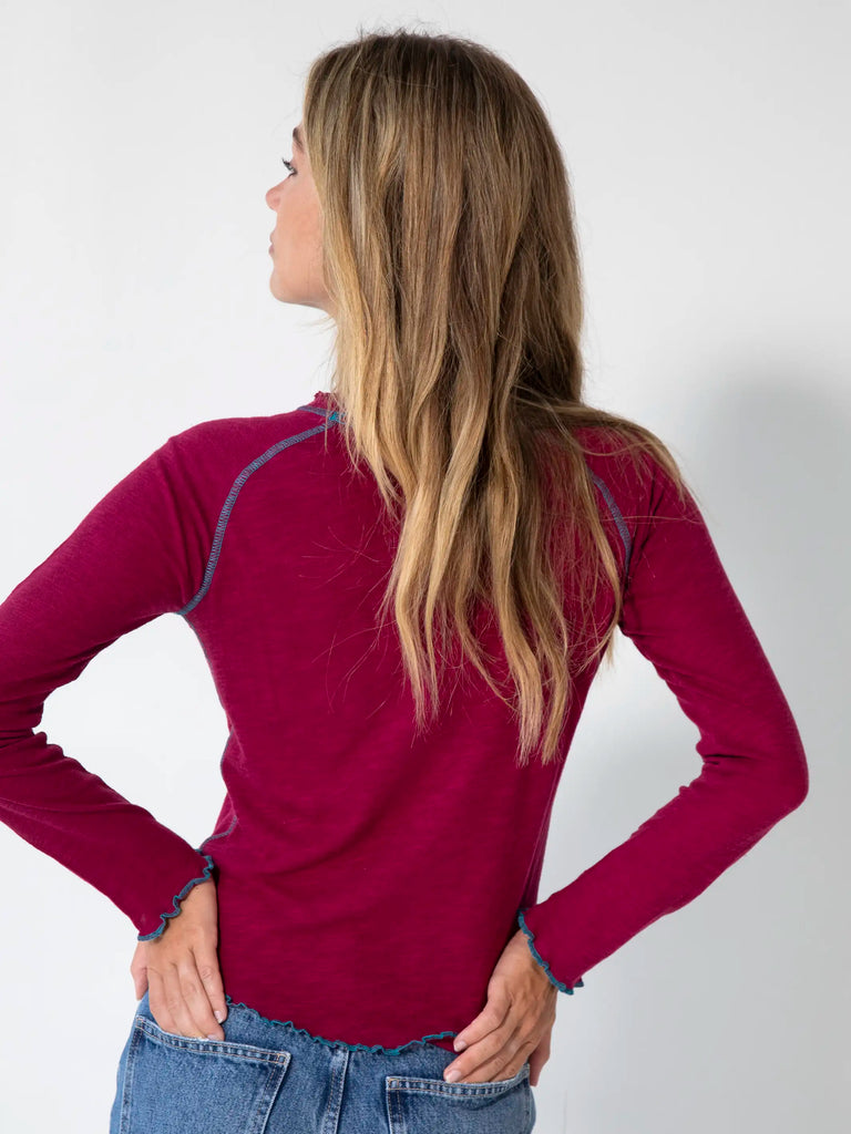 Lily Knit Long Sleeve Tee Shirt - Cranberry-view 3