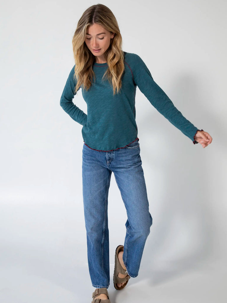 Lily Knit Long Sleeve Tee Shirt - Teal-view 4
