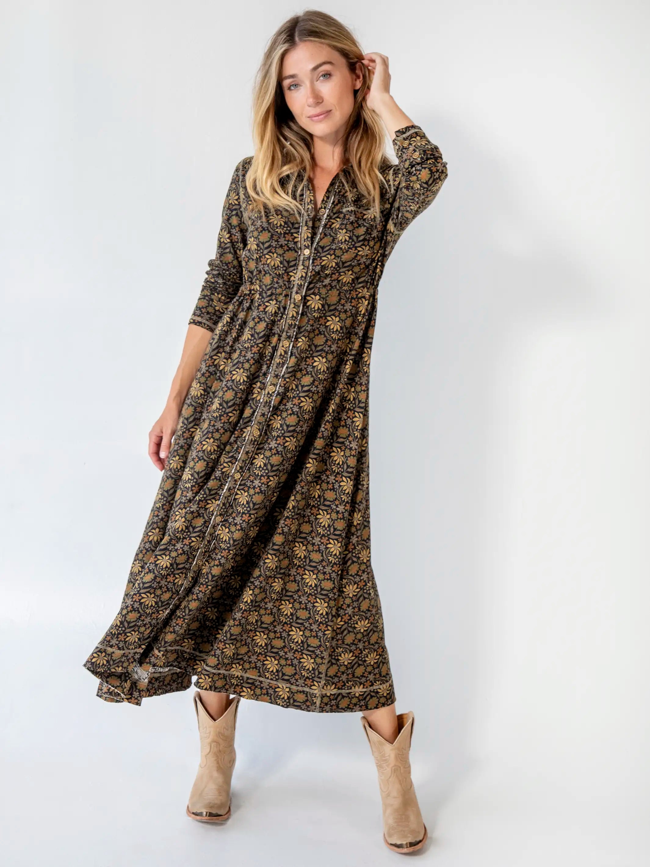 Christa Knit Cotton Maxi Dress - Black Tan Daisies Natural Life Christa Knit Cotton Maxi Dress - Black Tan Daisies Natural Life