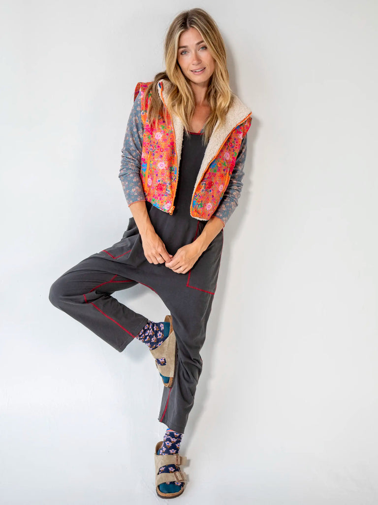 Reversible Sherpa Vest - Coral Ditsy Floral-view 5