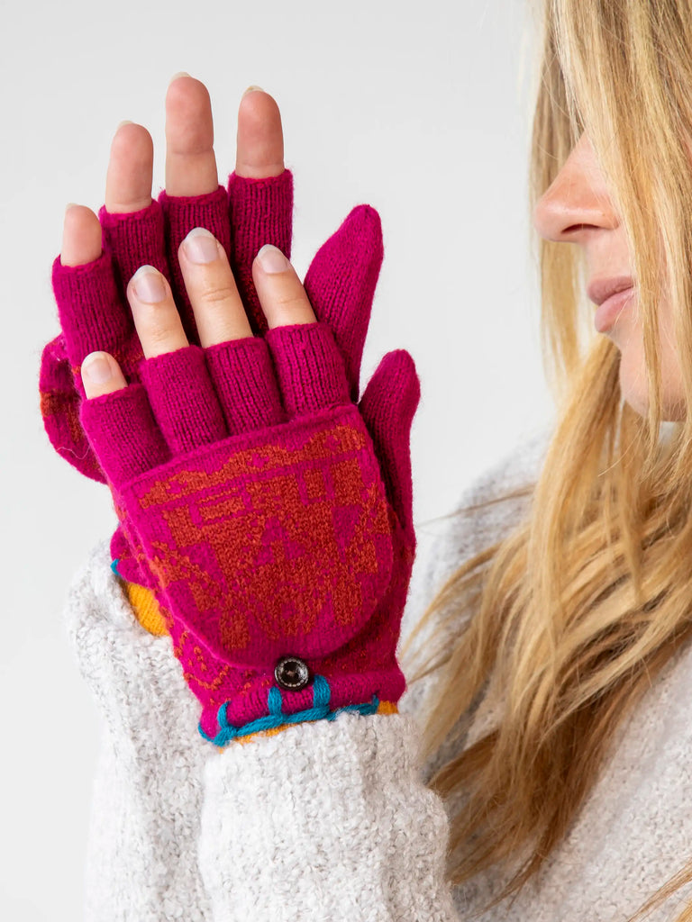 Knit Convertible Fingerless Gloves - Magenta-view 2