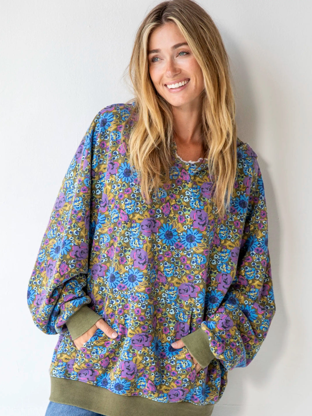 Oversized Printed Hoodie Blue Purple Daisy – Natural Life