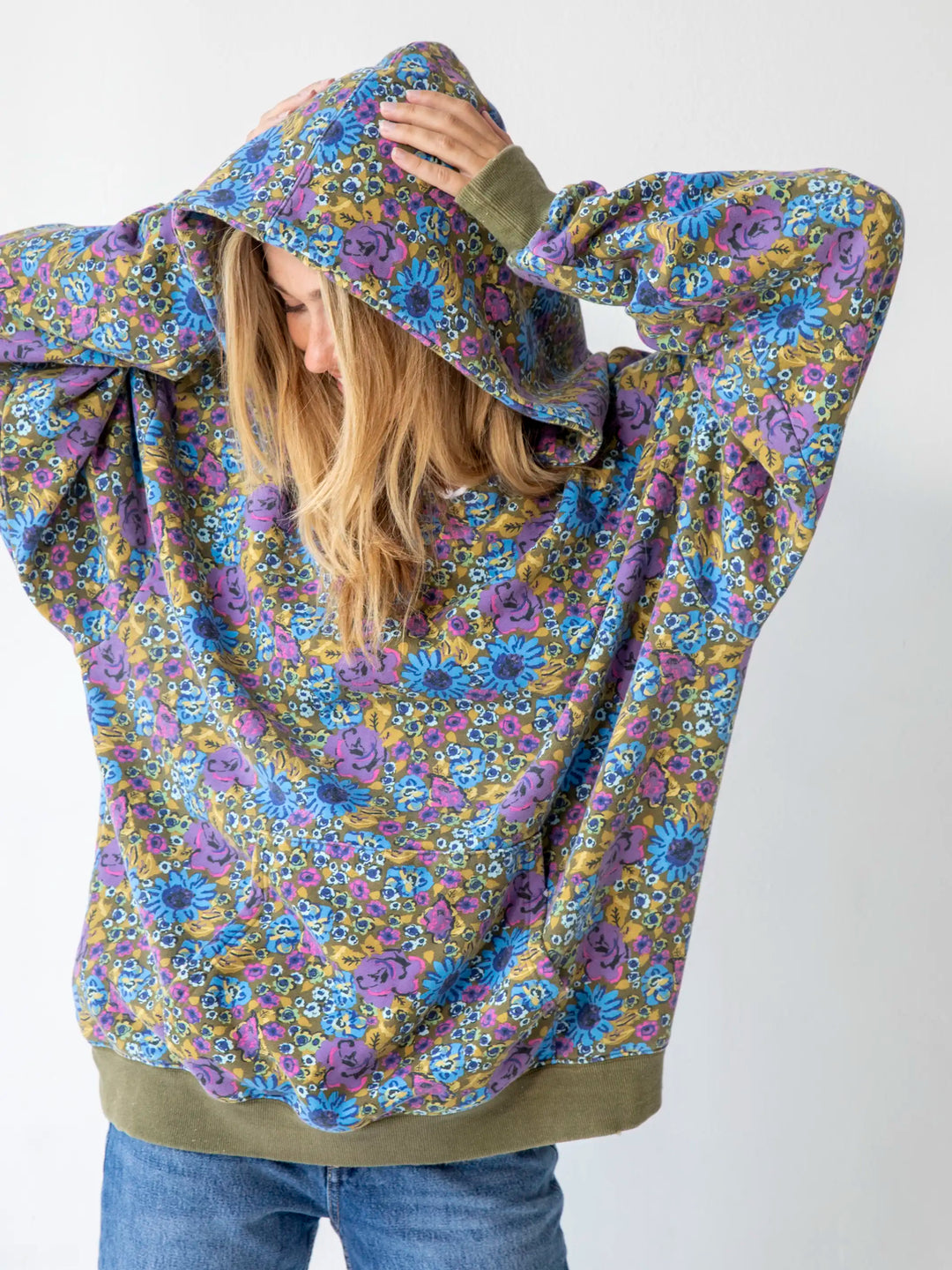 Oversized Printed Hoodie Blue Purple Daisy – Natural Life