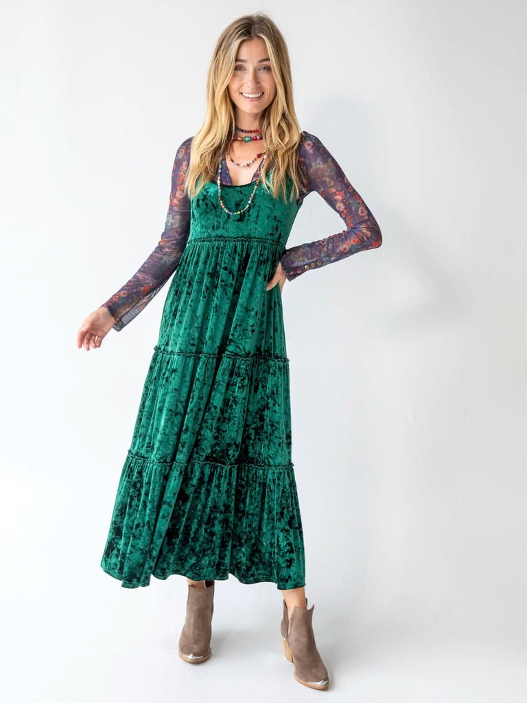 Karlie Velvet Maxi Dress - Evergreen-view 1