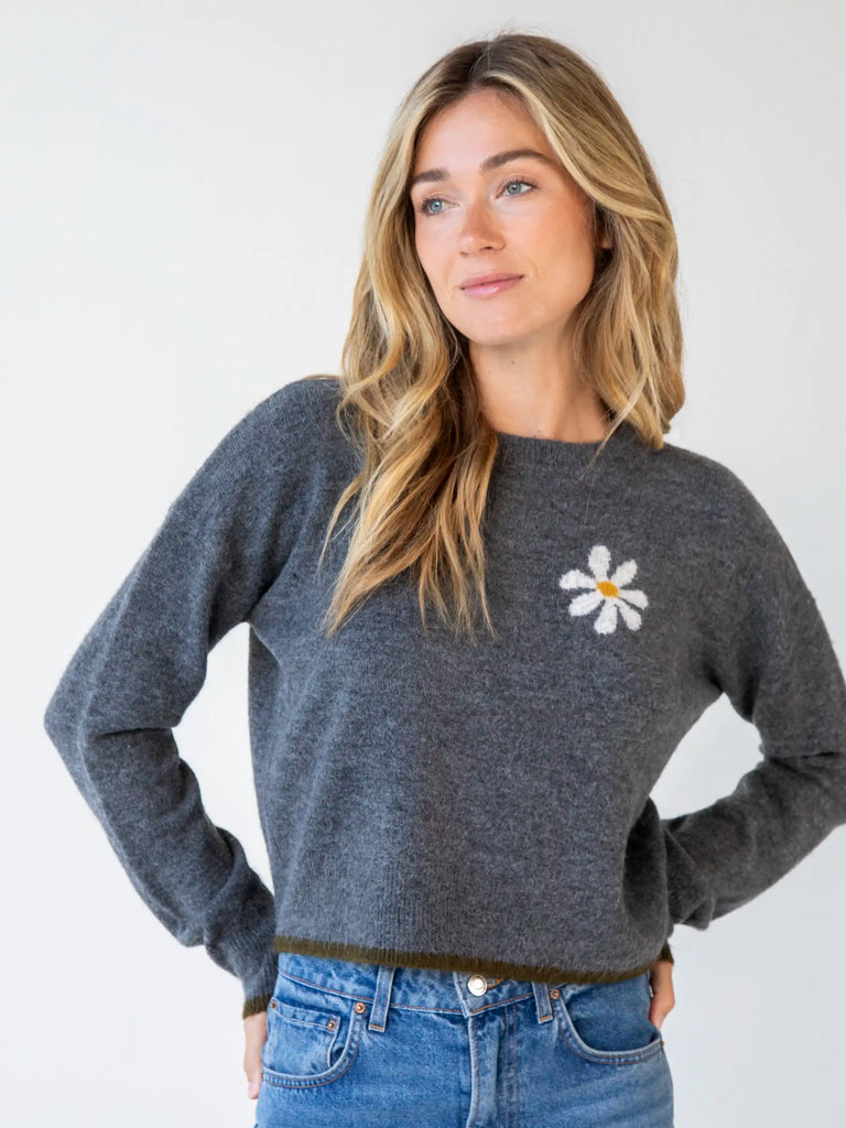Intarsia Icon Sweater|Charcoal Daisy-view 3