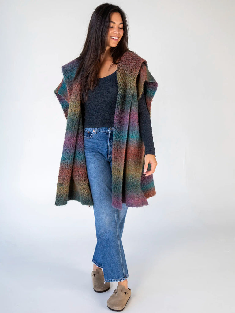 Ombre Sweater Poncho - Teal-view 4