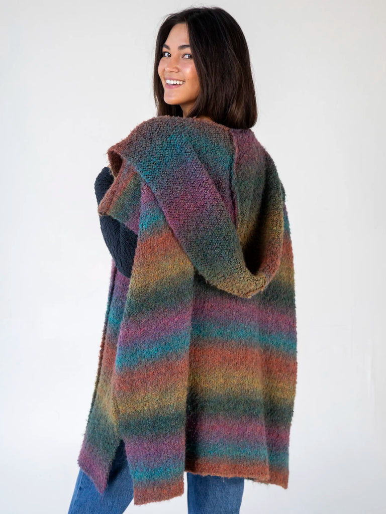 Ombre Sweater Poncho - Teal-view 2