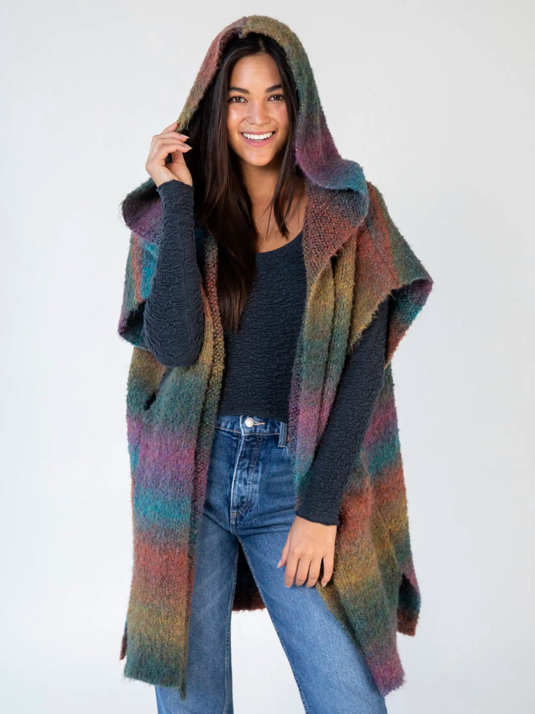 Ombre Sweater Poncho - Teal-view 3