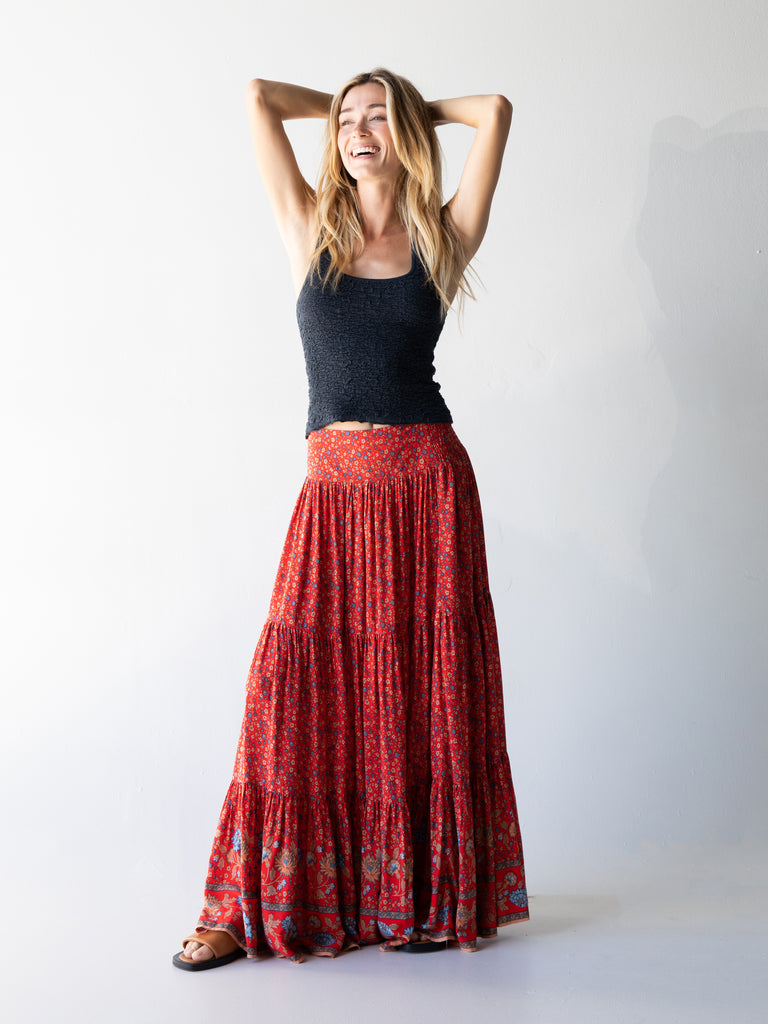 Hanna Maxi Skirt - Red Ditsy-view 1