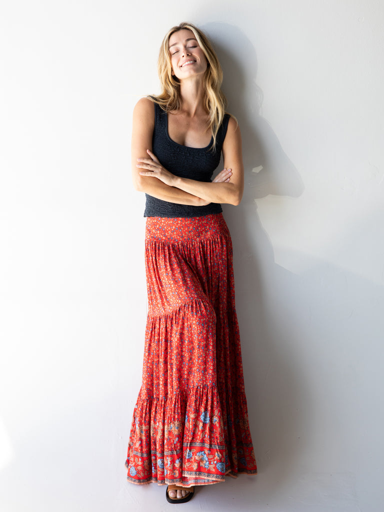 Hanna Maxi Skirt - Red Ditsy-view 3