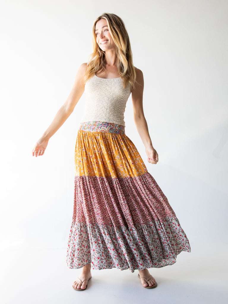 Hanna Maxi Skirt|Mixed Golden Floral-view 1