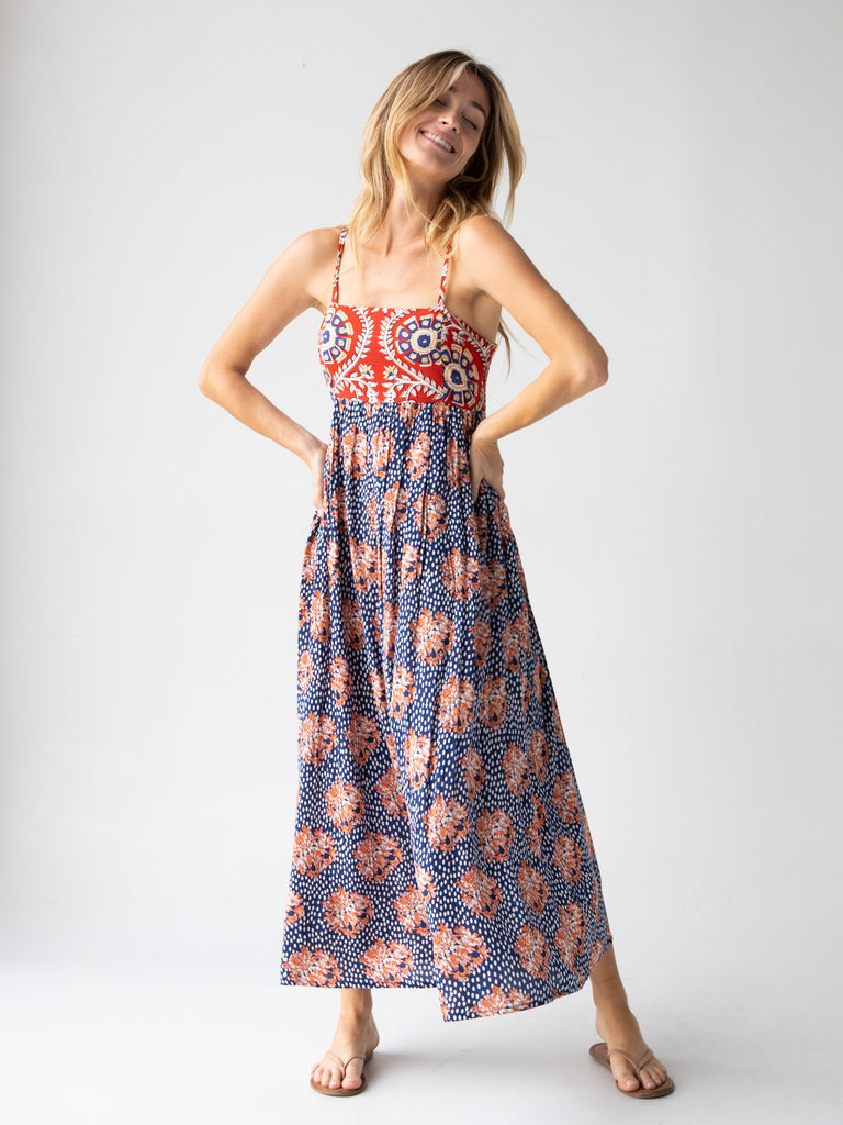 Bailey Maxi Dress - Navy Red Mix Print-view 3