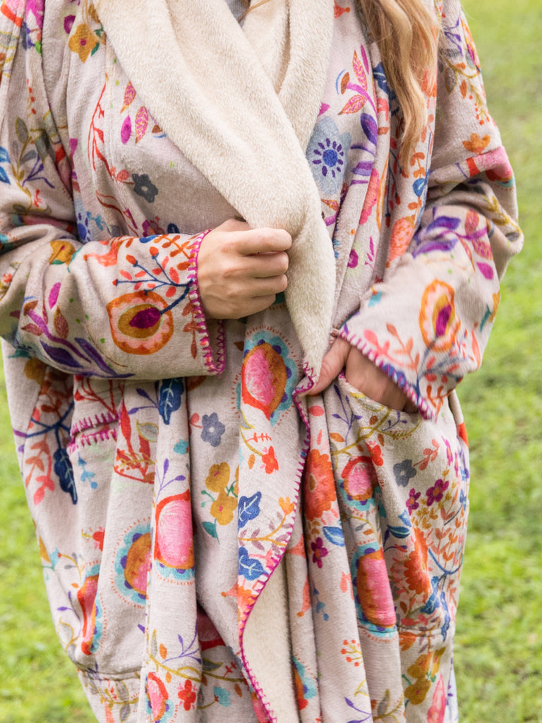 Long Blanket Kimono|Tan Floral-view 4