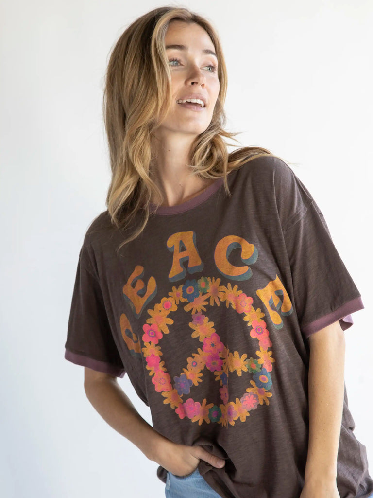 Ringer Oversized Tee Shirt - Peace-view 3