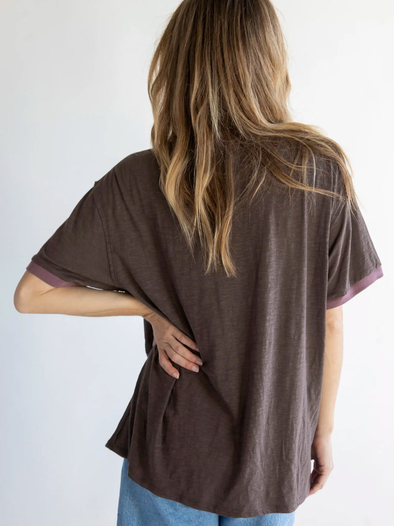 Ringer Oversized Tee Shirt - Peace-view 4
