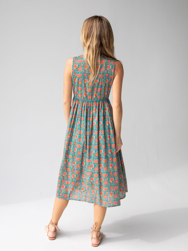 Amelia Sleeveless Shirt Dress - Turquoise Vines-view 4