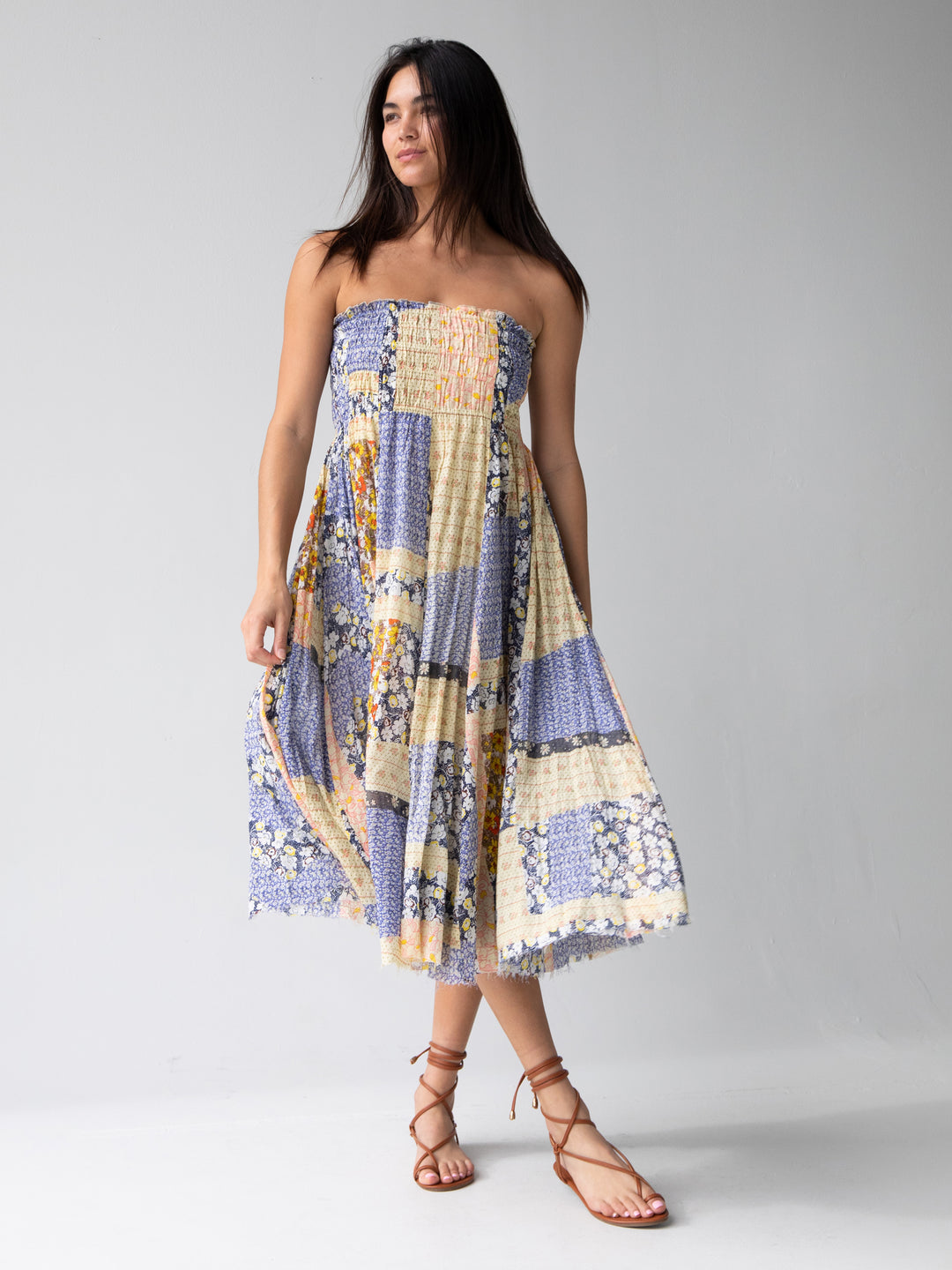 Laurel Convertible Maxi Skirt - Blue Yellow Patchwork