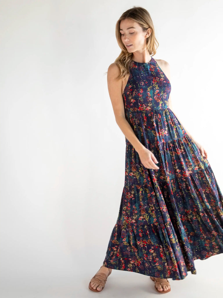 Halle Printed Halter Maxi Dress - Watercolor Floral-view 2