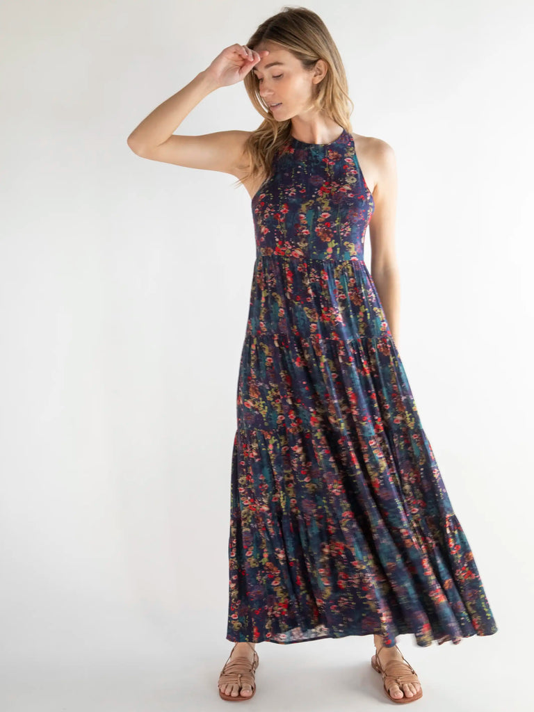 Halle Printed Halter Maxi Dress - Watercolor Floral-view 5