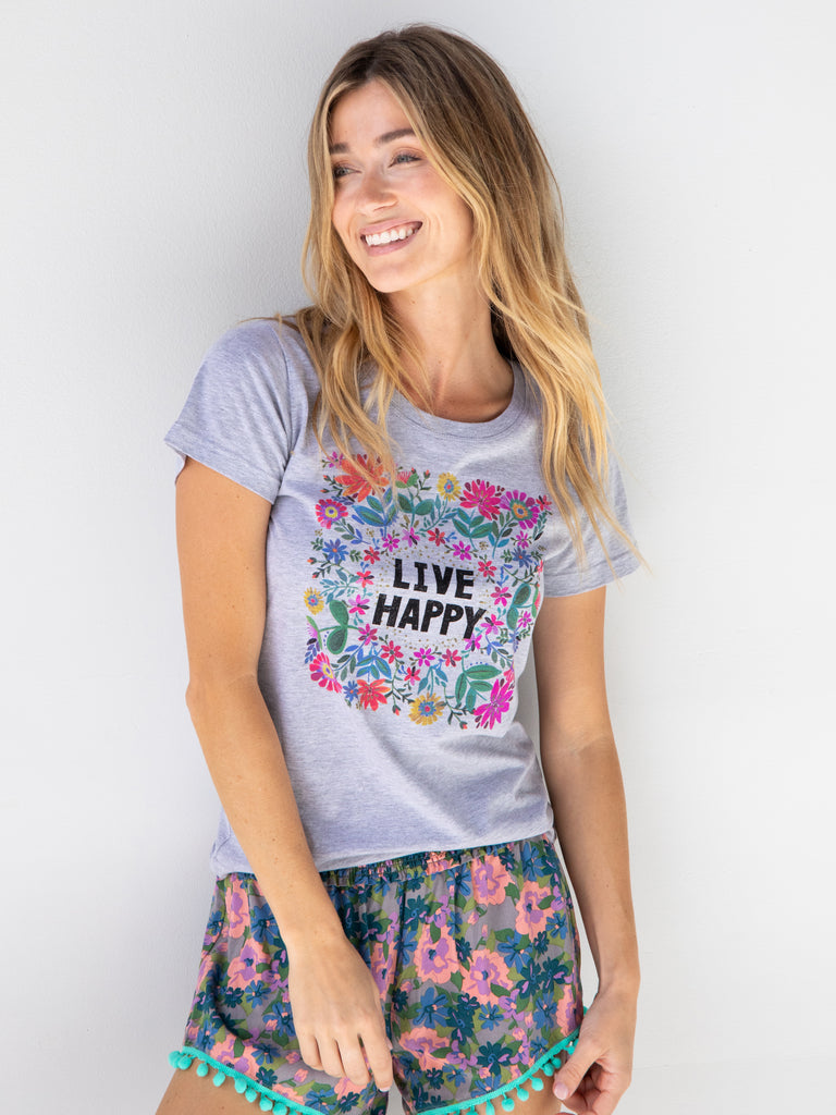 Perfect Fit Tee Shirt -  Live Happy Wreath-view 1