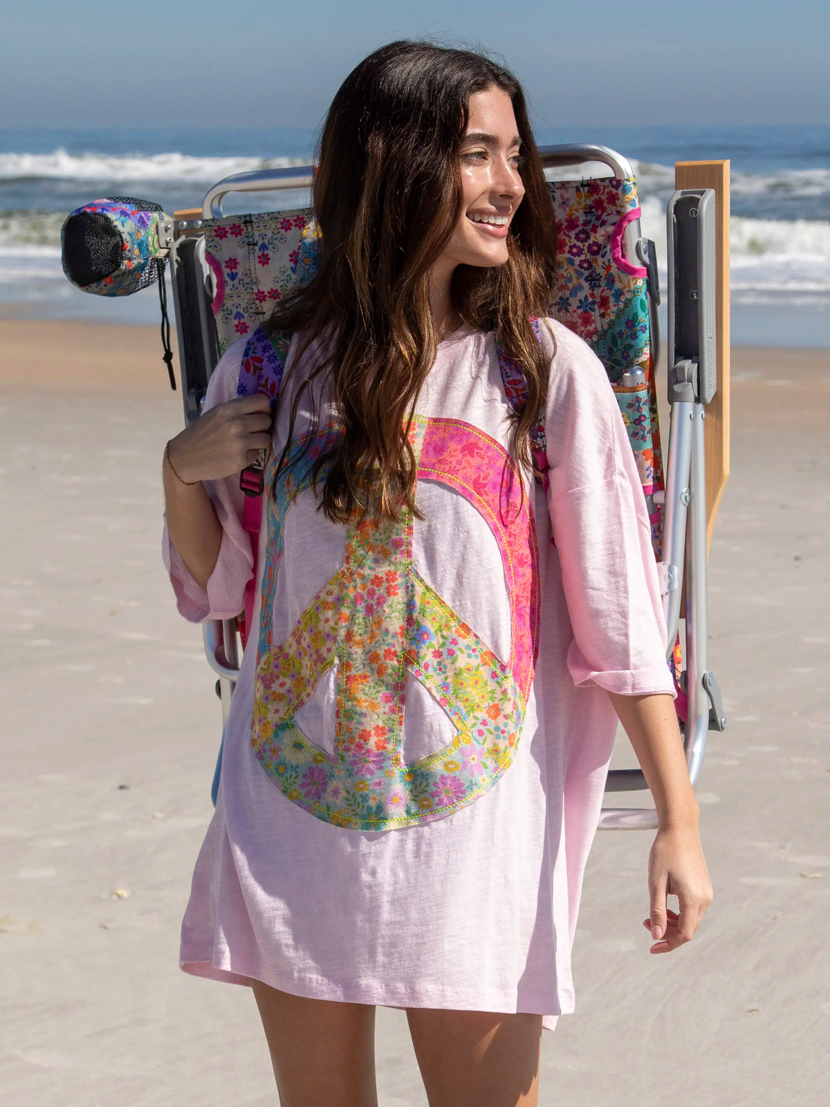 Oversized Cotton Applique Tee - Light Pink Peace Sign – Natural Life
