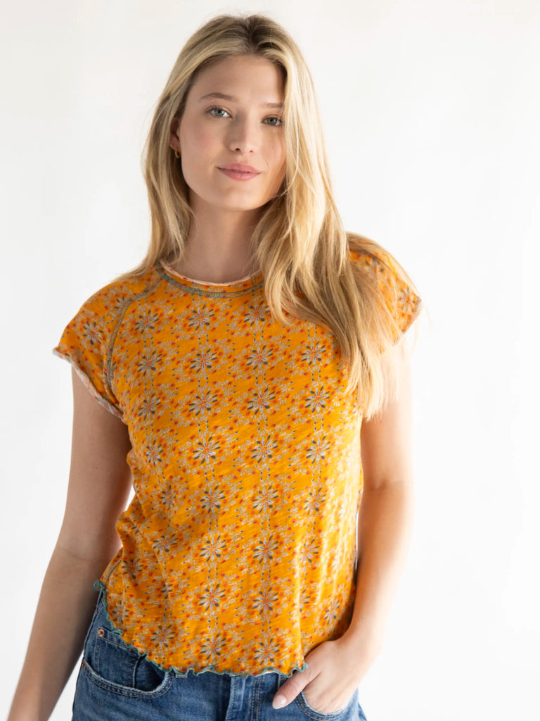 Lily Printed Knit Tee Shirt - Yellow Medallion-view 3