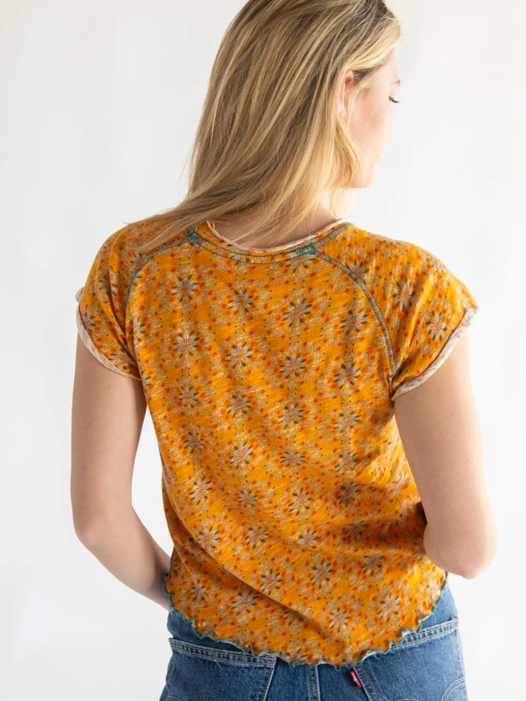 Lily Printed Knit Tee Shirt - Yellow Medallion-view 2