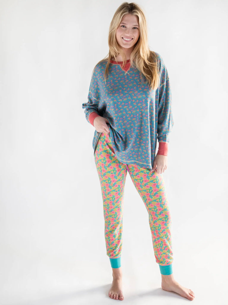 Mix & Match Thermal Pajama Top - Bright Turquoise Floral-view 1