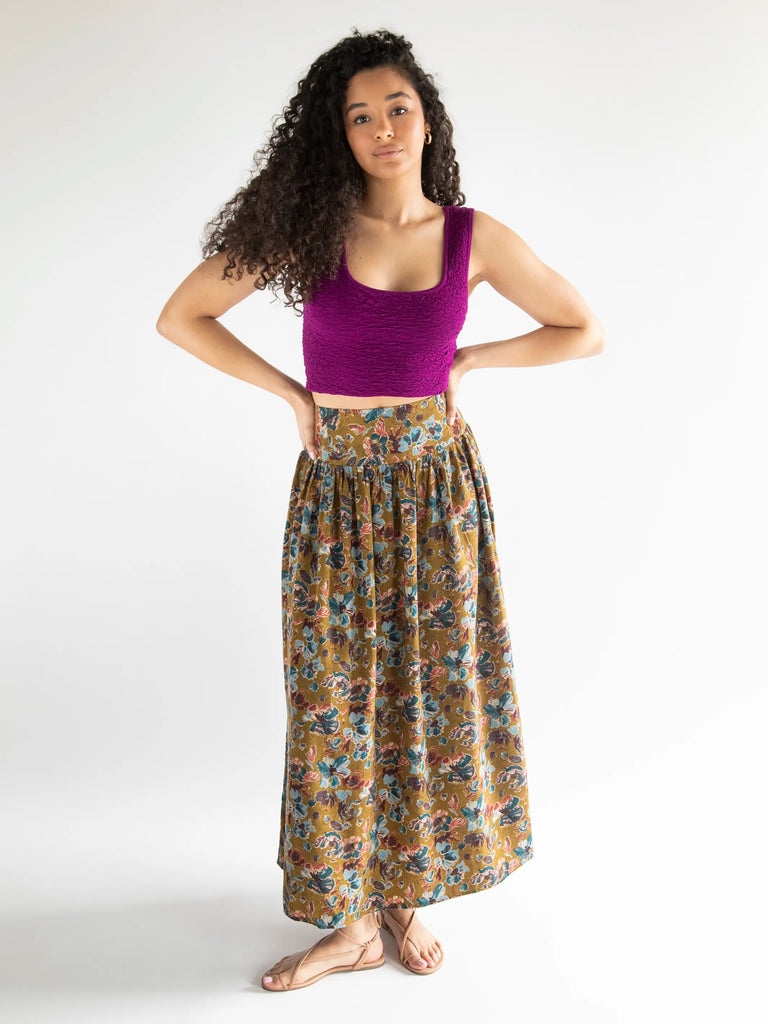 Lisa Maxi Skirt - Olive Floral-view 1