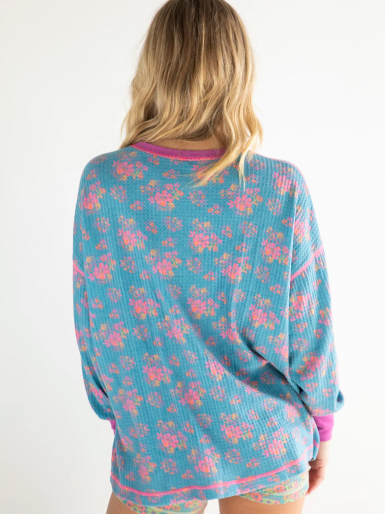 Mix & Match Thermal Pajama Top - Turquoise Pink Floral-view 6