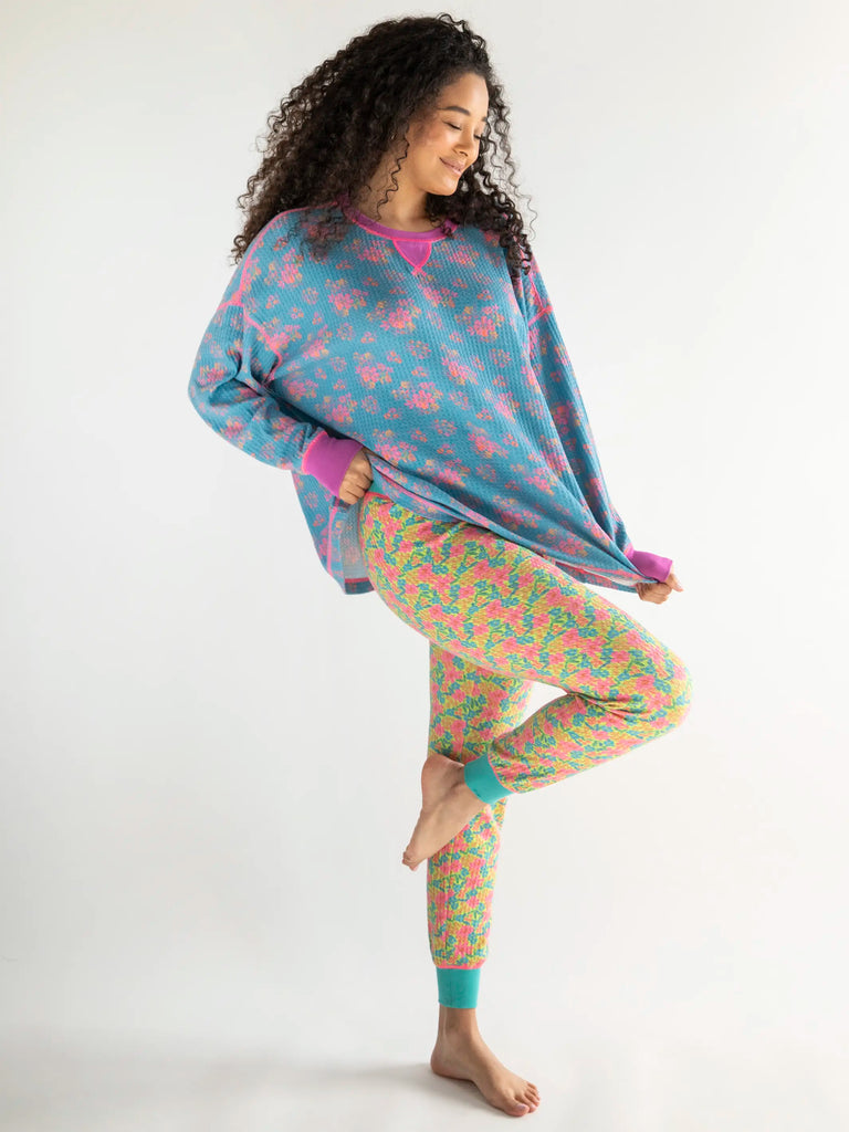 Mix & Match Thermal Pajama Top - Turquoise Pink Floral-view 4