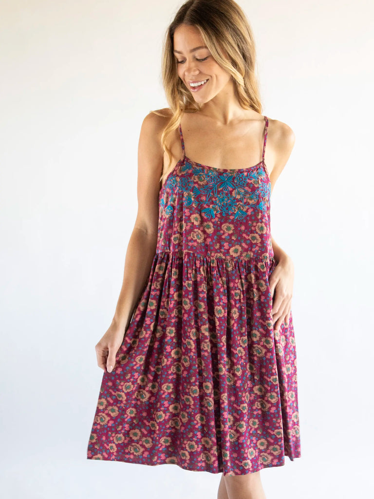 Embroidered Sara Dress - Cranberry Floral-view 3