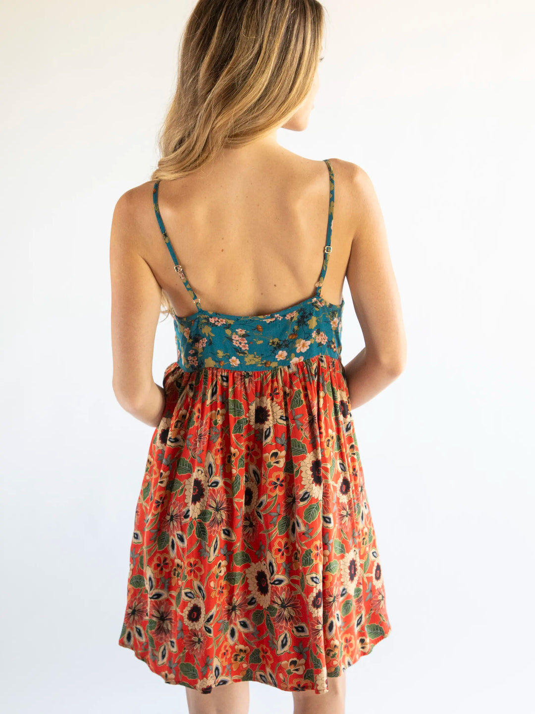 Gigi Mini Dress - Teal Orange Mixed Floral