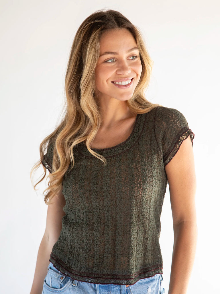 Ashley Lace Top - Dark Olive-view 1