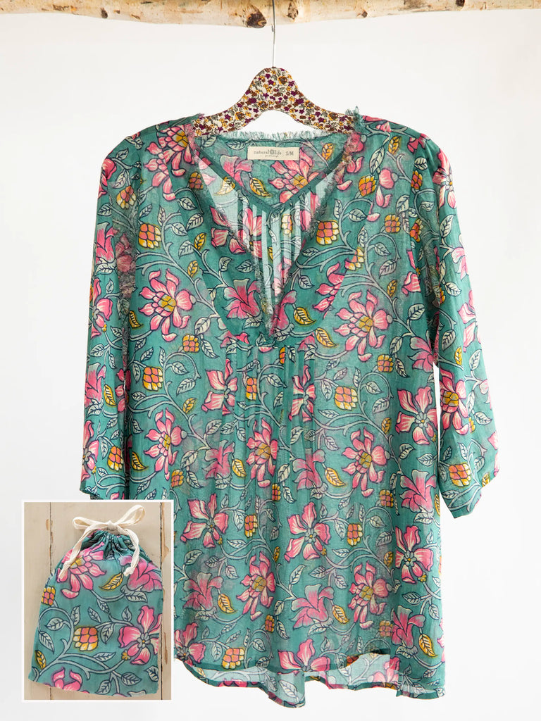 Tunic-In-A-Bag - Light Blue Pink Lilies-view 1