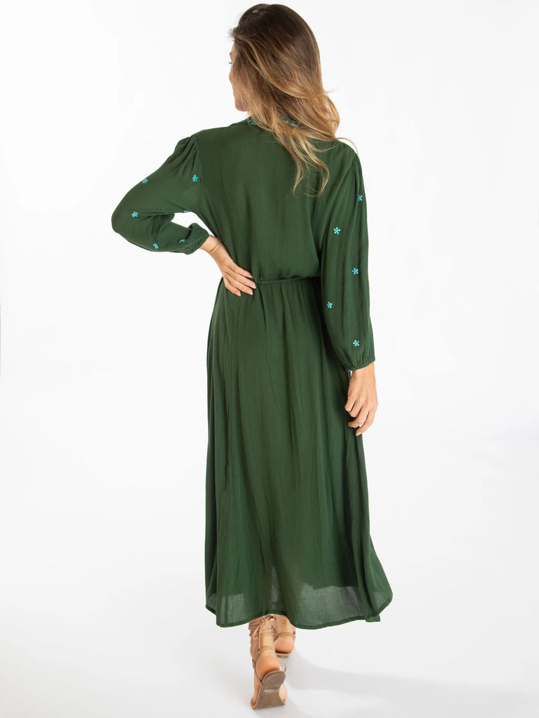Brae Embroidered Midi Dress - Olive-view 4