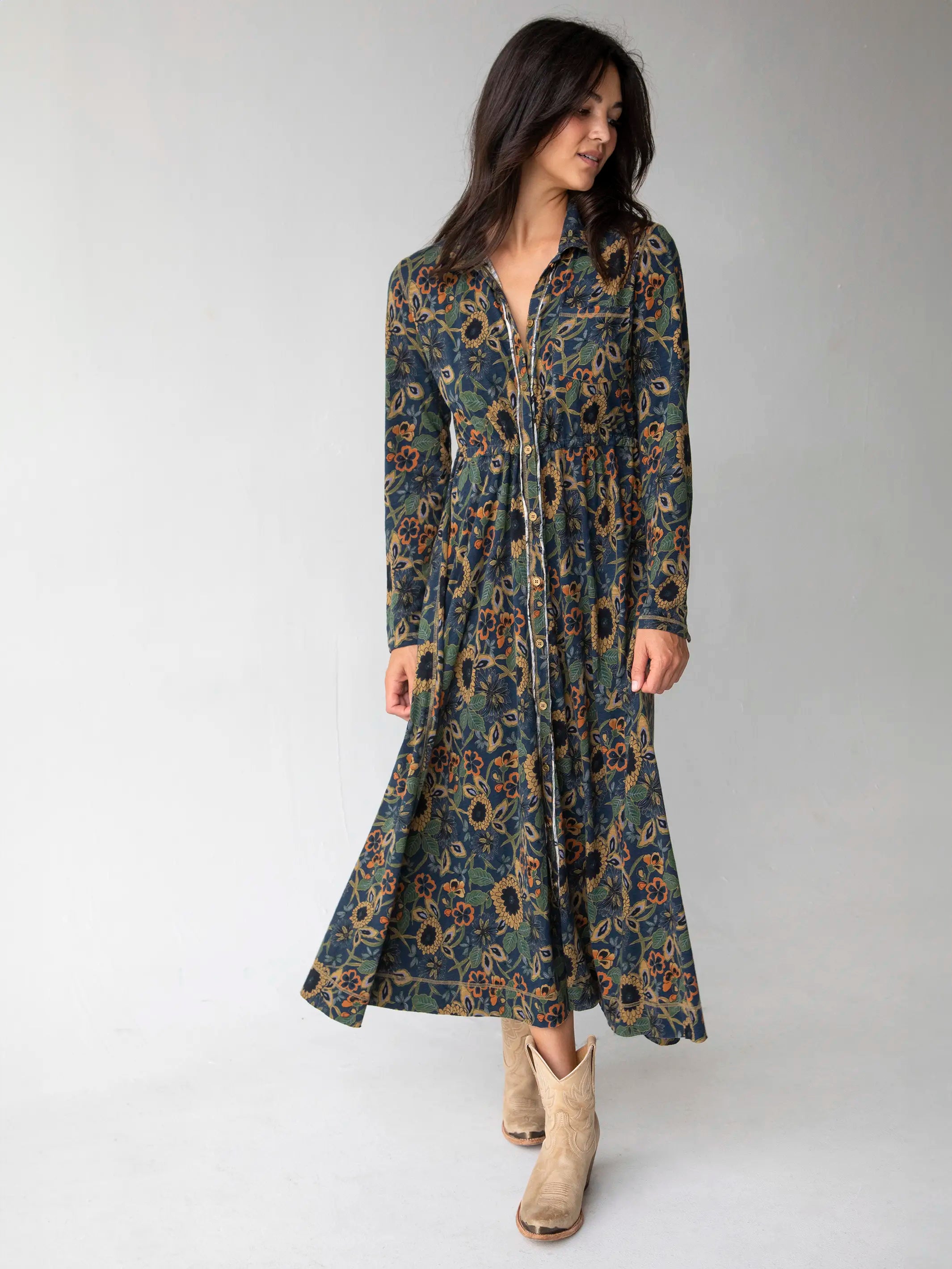 Christa Knit Cotton Maxi Dress - Navy Tan Dahlias Natural Life Christa Knit Cotton Maxi Dress - Navy Tan Dahlias Natural Life