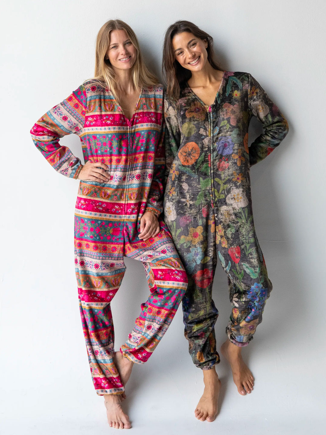 Fleece Onesie Pajamas - Magenta Border Print