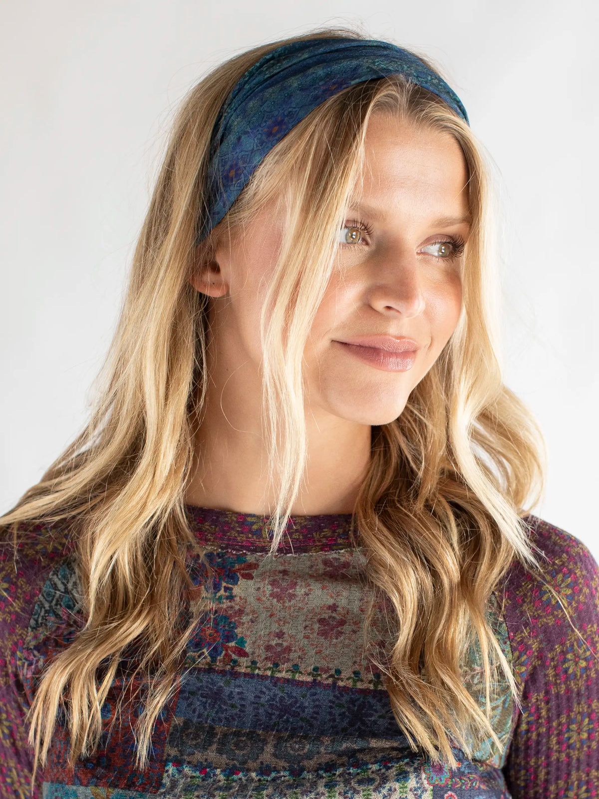 Half Boho Bandeau® Headband - Indigo Patchwork – Natural Life display picture 3