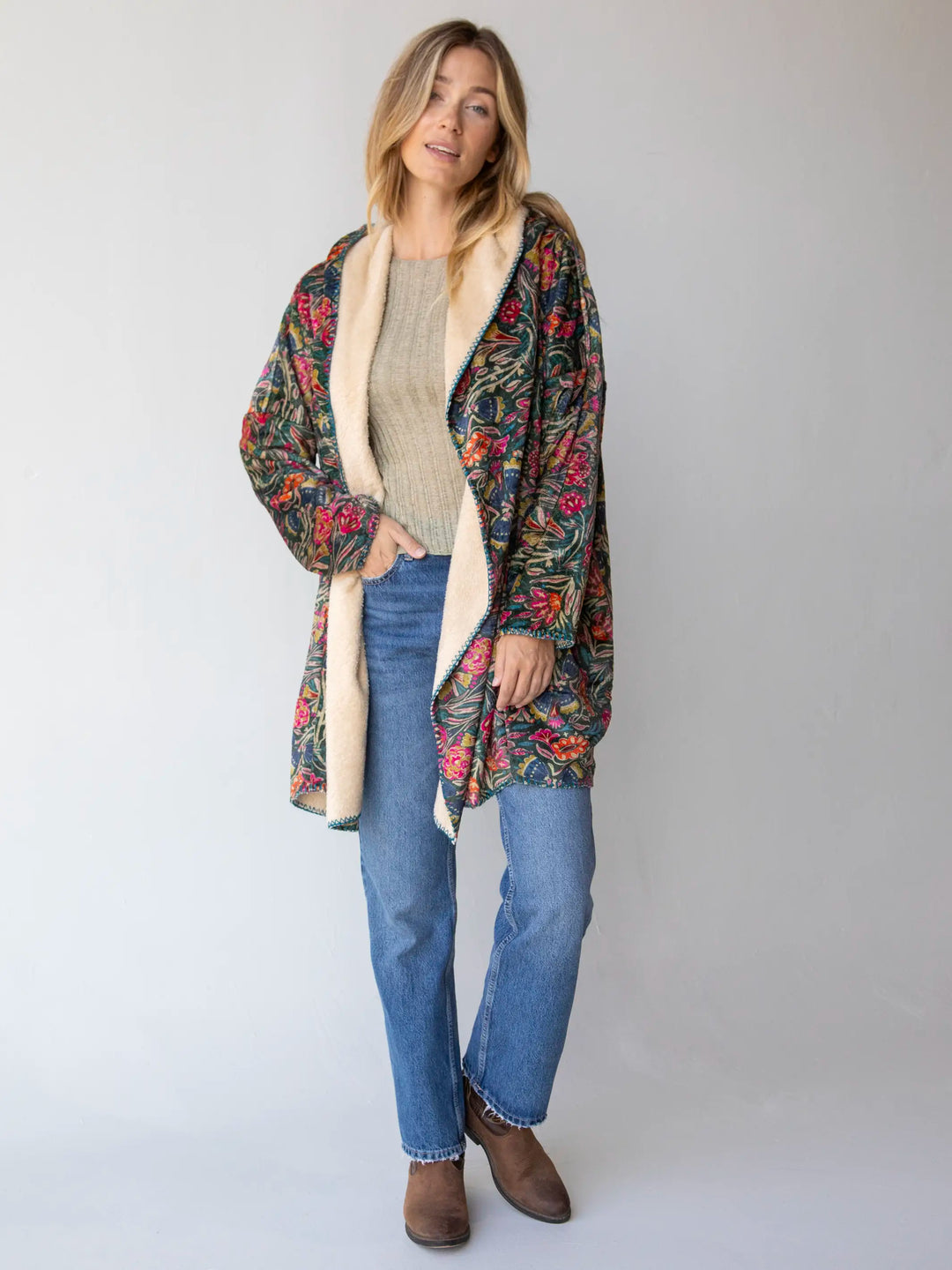 Cozy Blanket Kimono - Mauve India Vines Long Length