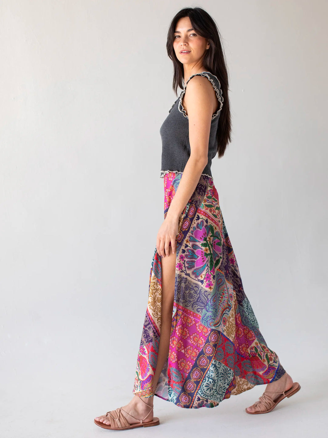 Ginger Side-Slit Maxi Skirt - Boho Blooms Patchwork