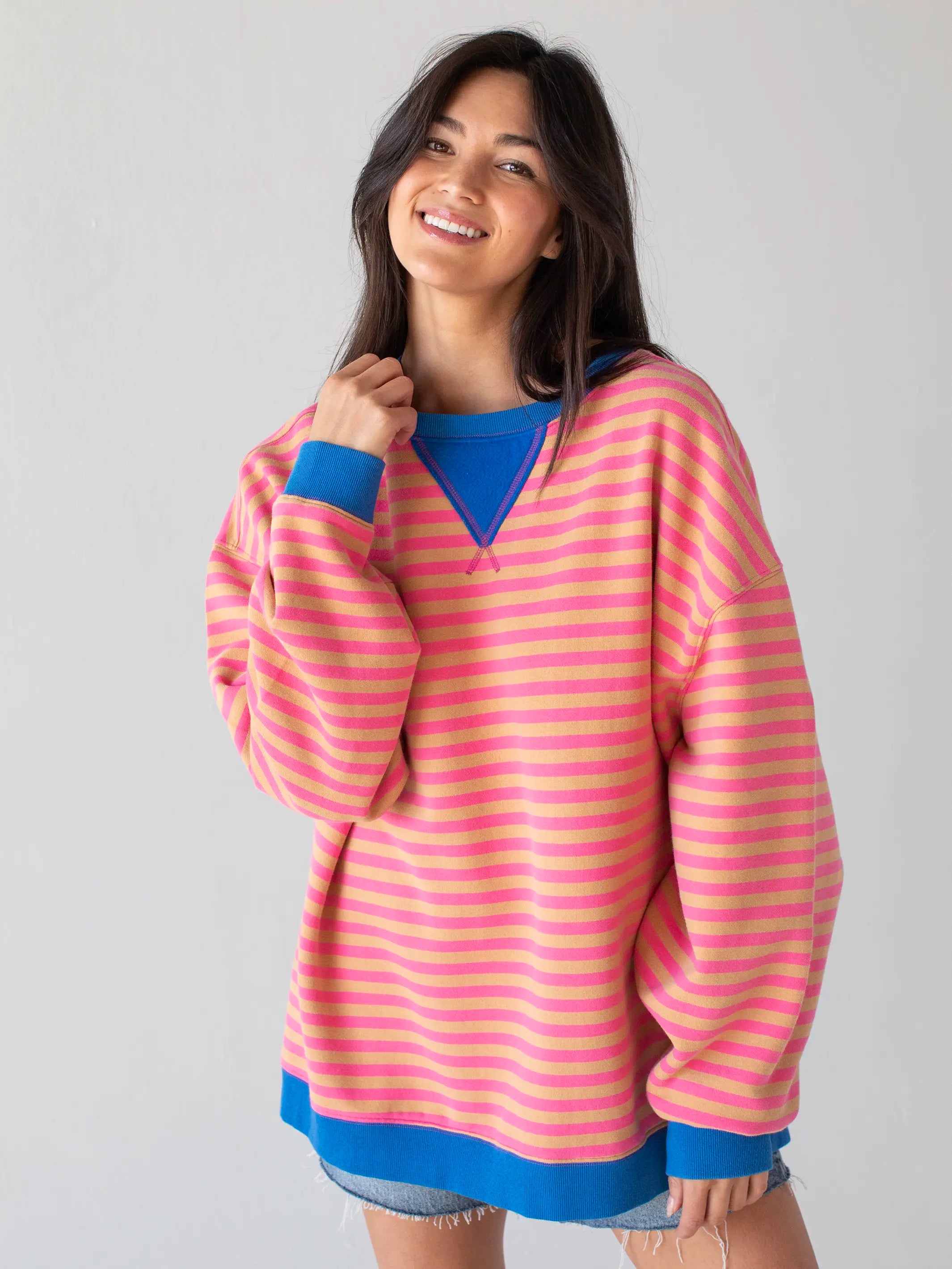 Oversized Striped Crewneck - Candy Pop – Natural Life
