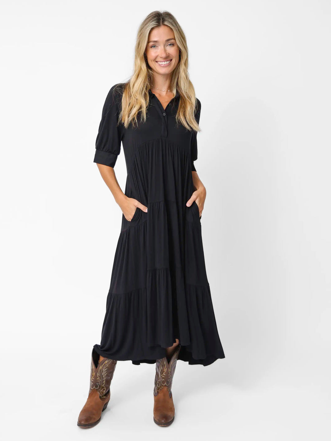 Natural Life Rebecca Butter Soft Midi Dress in Black Medium