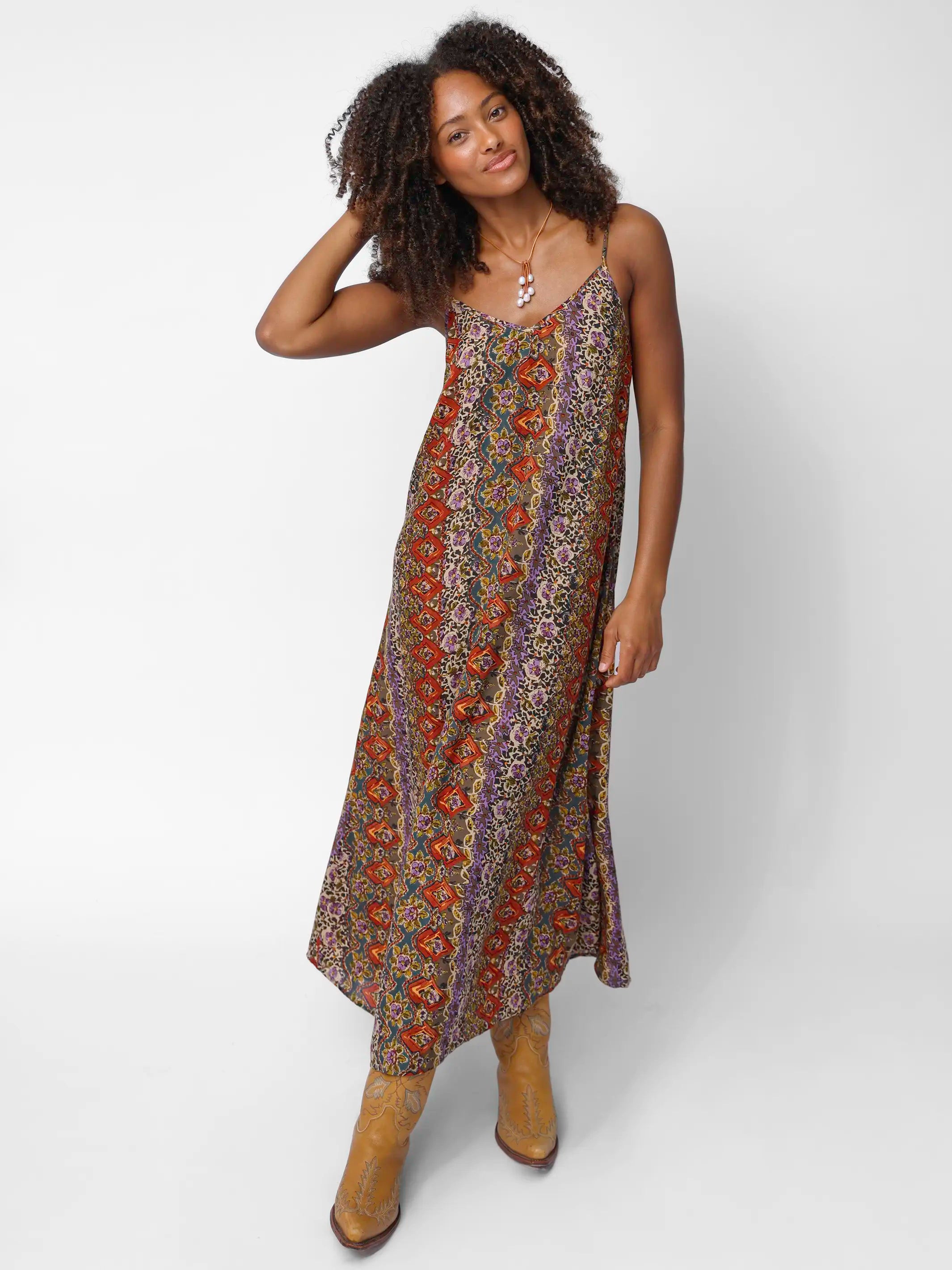 Gracie Slip Maxi Dress - Brown Tuscany Border  Natural Life