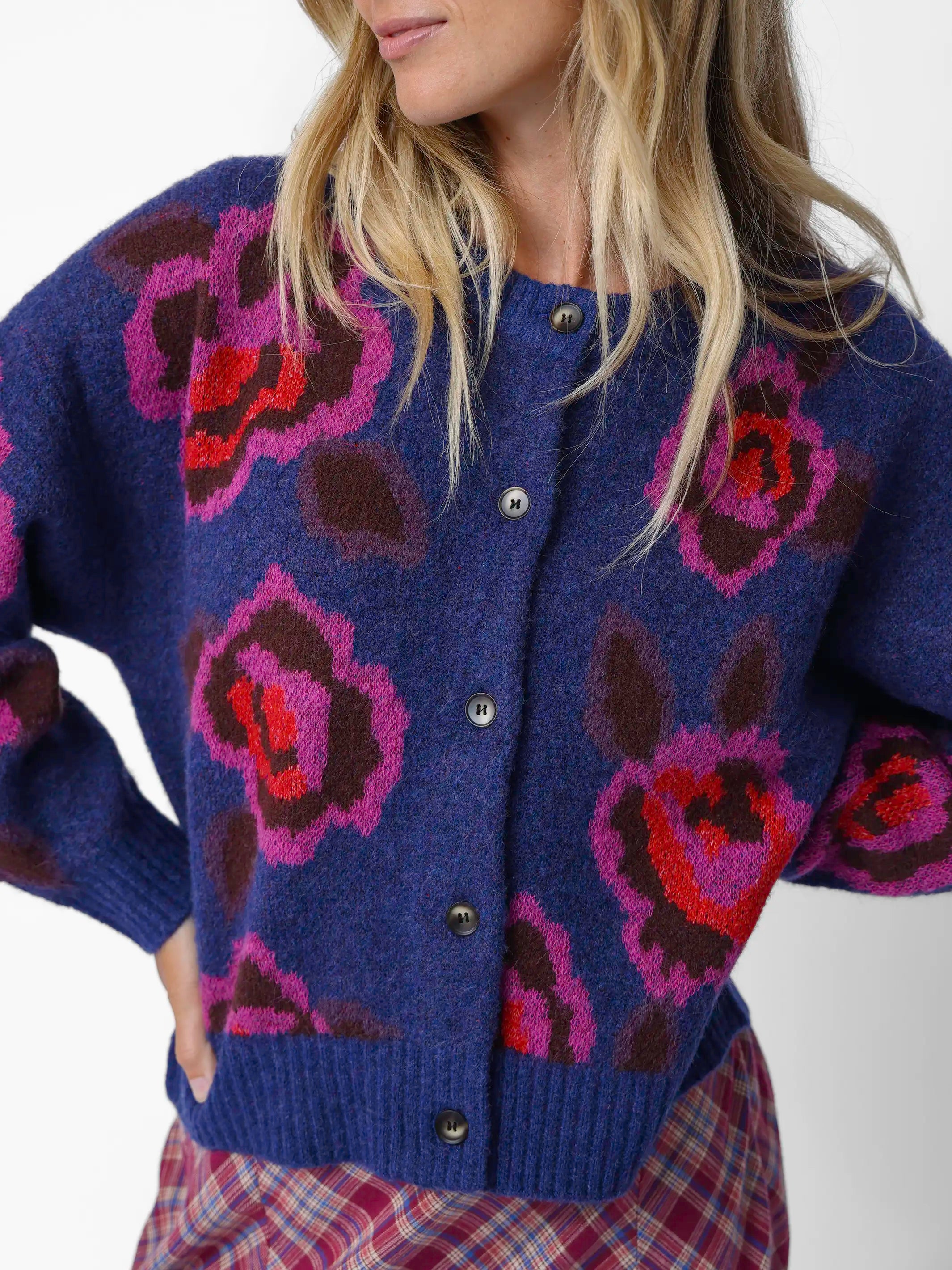 Jacquard Button Front Cardigan Sweater - Blue Rose – Natural Life