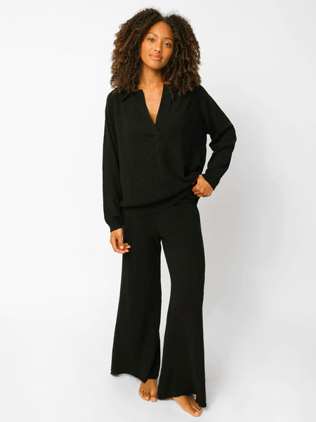 TKMK Lounge wear set 【BLACK】 Black Soft Touch Wide Leg Lounge Set - LOVALL